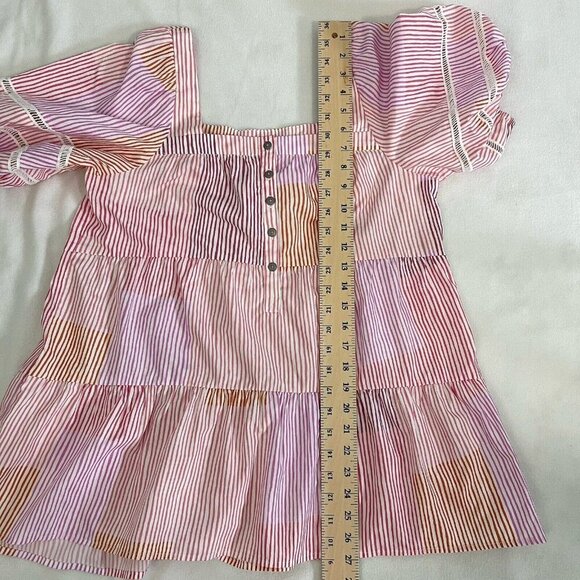 Anthropologie Maeve Gable Tiered Tunic Square Neck Puff Sleeves Top Pink -Small - Picture 12 of 15